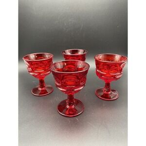 4 Fostoria Argus‎ Ruby Red Stemmed Wine Sherbert Glass Goblets 5" Vintage 8oz
